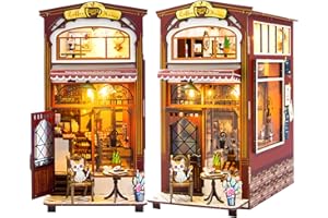 SENZJX DIY Book Nook Kit - Puzzle in Legno 3D con LED Decorazione Miniatura per Scaffale di Libri per Adolescenti e Adulti - Fermalibri Caffè Kit Creativo di Casa in Miniatura Fai-da-te Idea Regalo Unica