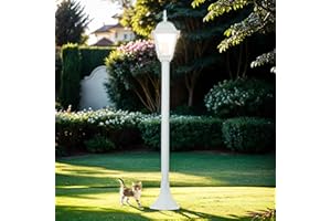 LICHT-ERLEBNISSE Farola exterior TIROL de color blanco de aluminio H:103cm E27 estilo vintage Lámpara de pie Poste de luz para Jardín Terraza