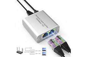 TIOLEJE Doubleur RJ45 Switch Ethernet 1 à 2-1000Mbps Adaptateur RJ45 Ethernet Splitter, 2 Ports Gigabit Network LAN Switch Répartiteur de Câble Cat5/6/7/8 pour Ordinateurs, Routeurs, Téléviseurs, Décodeurs