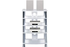Homeology GALAGO 5-Shelf Premium Opti-White Glass with Silver Legs AV Rack