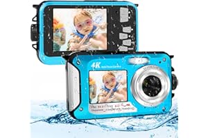LEOLAMVAED 64MP Macchina Fotografica Subacquea Con Scheda Di Memoria Da 64 GB, 4K Fotocamera Subacquea Con Autofocus E Doppio Schermo Selfie HD, 5 Metri Fotocamera Subacquea Digitale (2 Batterie)