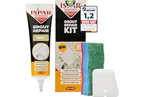 Ispar Tile Grout, 400 g Beige Grout Reviver, Fast Drying Premixed Grout Repair Kit with Spatula & Sponge, Ideal for Bathroom, Kitchen & Floor Tiles Renewal