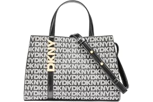 DKNY Women's Avril Small Satchel Crossbody 100% PVC with PU Trim, Black Logo and Black