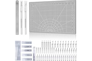 Miuzei Schneidematte Set A3 mit 55stk Bastelmesser und Stahllineal,Selbstheilende Bastelunterlage Schneideunterlage Cutting Mat Basteln Zeichenunterlage Bastelskalpell Bastelmatte (Grau)