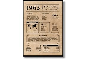 EQUIK PRODUCTS Nostalgisches Geburtstagsgeschenk | 60. Jahrestagsposter 1963 - Eine Zeitreise durch historische Ereignisse | Bevölkerungstrends und populäre Musik (1963)