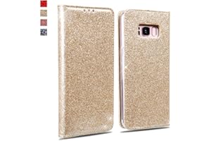 OKZone Galaxy S8 Hülle, Glitzer Bling Premium PU Leder Handyhülle Brieftasche-Stil Magnetisch Folio Flip Etui Brieftasche Hülle Schutzhülle Tasche Case für Samsung Galaxy S8 (Gold)