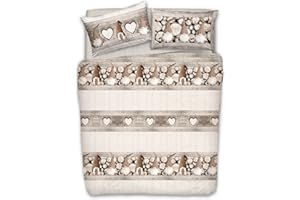 PENSIERI DELICATI Parure Copripiumino Matrimoniale 100% Cotone, Completo di Sacco 250x200cm e 2 Federe 52x82cm, Made in Italy, Copripiumino Lavabile In Lavatrice A 40°, Fantasia Gnomo Beige