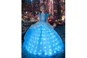 UPORPOR LED Déguisement Fille Lumineuse Enfant Robe de Princesse Carnaval Halloween Fête d'anniversaire Frais Costume