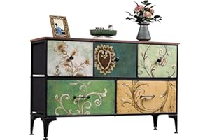 ‎WLIVE WLIVE Kommode mit 5 Schubladen aus Stoff, Kommodenschrank für Schlafzimmer, Kommode Wohnzimmer, mit Stabiler Stahlrahmen, Bohemien