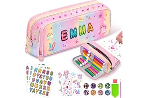 GALVALY Diamond Art Pencil Case Gifts Arts and Crafts for Kids Girls Birthday Presents Unicorn Stationary Makeup Bag with 3 Multi Compartments - Best Toys for Kid Girl