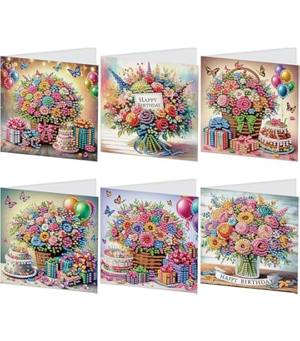 CXINLky 5D DIY Diamond Painting Weihnachtskarten - 6er Set Mit Strasssteinen & Werkzeug