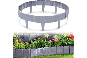 Aufun Rasenkante Kunststoff 5m Steinoptik Garden Border aus Polypropylen, Mähkante Beetumrandung Palisade Garten dekorativ, 1 Element BxHxT: 25x23x1 cm, Grau