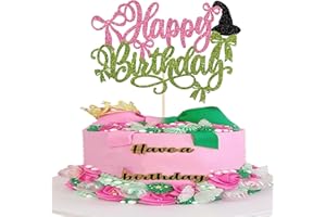 Xsstarmi 1 Pack Happy Birthday Cake Topper Pink Bownot Glitter Black Witch Hat Cake Pick for Halloween Baby Shower Witch Wizard Theme Happy Birthday Party Cake Decorations Supplies