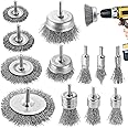 DazSpirit 12 pcs Wire Brushes for Drills Set, Brass Coated Wire Wheel & Cup Brush with 1/4-Inch Drill Wire Brush Attachment for Rust Removal, Stripping, and Abrasive