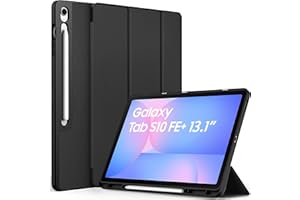 EasyAcc Hülle für Samsung Galaxy Tab S10 FE+ 13.1 Zoll mit S Pen Halter - Ultra Dünn mit Standfunktion Slim PU Leder Schutzhülle, Schwarz