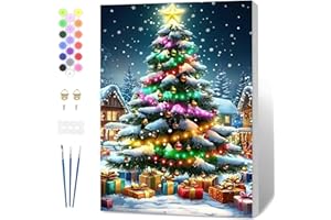 Fumupe Malen Nach Zahlen Weihnachten Erwachsene mit Rahmen, Malen Nach Zahlen Weihnachtsbaum, Diy Set Erwachsene Handgemalt Ölgemälde Leinwand Geschenke für Home Décor, 20x30cm