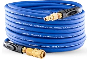 Poppstar Tuyau à Air Comprimé PVC Hybride 15m, Diamètre Intérieur 6mm, Raccord Rapide en Laiton 1/4", 20 bar, Bleu