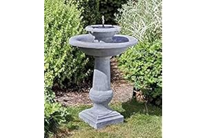 Garden Mile Solar Fountain Water Feature Traditional Stone Effect Resin Garden Solar Powered Ornamental Fountain Bird Bath Patio Energy Efficient 2 Tier Water Feature