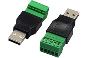 zdyCGTime Lot de 2 connecteurs USB 2.0 A à vis Femelle vers 5 Broches Femelles à Visser 5 Broches de vissage de Type Bouclier Connecteur convertisseur 300 V 8 A Male