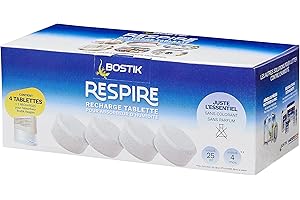 Bostik RESPIRE 4 Recharges Tablettes Déshumidificateur, Sans Colorant ni Parfum Maison, Appartement et Caravane, des Pièces Jusqu’à 25m², Recharges tabs 4x250g Absorbeur d’Humidité 30623618 Blanc
