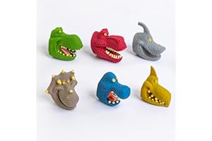 Toyseum 6 x Dinosaur Hand Puppet Toys for Boys & Girls, Fillers for Kids Party Bags, Dino Finger Puppet Favours for Goody Bags and School Prizes, Bath Toys for Children, Pack of 6
