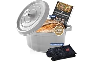 OTTIA Casseruola in ghisa smaltata con guanti da forno, 26 cm, 5 litri, casseruola con coperchio, per induzione, tutti i fornelli, forno, smaltato, pentola per pane e pane da Amburgo