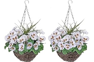 GREENBROKERS 2 x Hanging Baskets with White Flowers and Decorative Grasses (Set of 2)