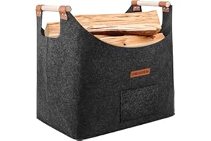 Panier à bûches XL Panier en feutre Feutre très épais et poignée renforcée | Panier à bûches pliable Sac en feutre comme panier à provisions, bois, journal ou bois de chauffage (gris foncé)
