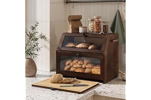 YOUDENOVA Chlebak Eco – pojemnik na chleb z deską do krojenia, do przechowywania pieczywa w kuchni, wizualizowany pojemnik na chleb tostowy, 39 × 26 × 32,5 cm (gł. × szer. × wys.), brązowy