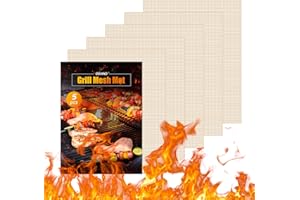 OSVINO BBQ Griglia Tappetini in Rete Set di 5 Non Appiccicoso Riutilizzabile Accessori Barbecue, Beige, 40 x 30cm