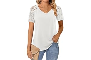 Beluring Womens Lace Long Sleeve Tops Plain V Neck T Shirts Loose Casual Blouse Dressy Tunic Shirt