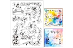 GLOBLELAND Tampons Transparents en Silicone pour Notes de Musique Piano Violon Dentelle Papillon Musique pour Bricolage Scrapbooking Fabrication de Cartes Album Photo Journal 6.3x4.33 pouce