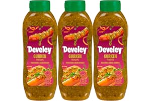 ‎DEVELEY Develey Gurken Relish – 3er Pack (3 x 875 ml) – Vegane Snacksauce mit Gurken & Zwiebeln – Süß-würzig & knackig – Perfekt für Burger, Sandwiches, Streetfood, Käse & Bockwurst