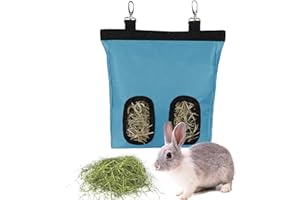 LENPESTIA Sac de Foin Lapin Sac a Foin Cochon d'Inde Sac Distributeur de Foin mangeoire à Foin pour Lapin Chinchilla Hamster Petits Animaux(2 fenêtres, Bleu)