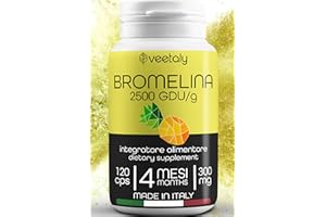 VEETALY Bromelina Forte Drenante Anticellulite, Digestivo, Diuretico e Antinfiammatorio Naturale - 120 Capsule Vegane da 2500GDU/gr per 4 Mesi - 1 Capsula al Giorno per Sgonfiare Pancia e Gambe