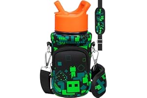 Miss Adola Water Bottle Carrier - Cartoon Insulated Neoprene Holder with Strap for Kids Boys and Girls - Fits 10/12/14/16/18Oz Stainless Steel or Glass Bottles Sleeve, Green