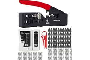 LUBEIN-BRAND LUBEIN RJ45 Pince à Sertir Cat5 Outil de Kits Cat6a Cat6 RJ11 RJ12 Réseau Câble Kits Professionelles, Réparation Outils pour Ordinateur et Téléphone, l’Outil d’Insertion 50 Connecteurs Cristal (Gris)