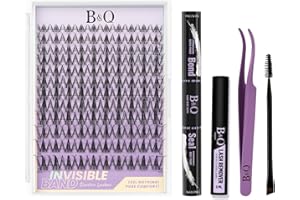 BELLEQIANA B&Quagen Lash Extension Set Snow Lotus Invisible Band Wimpern Extensions Set 7 tage halt 8-18 MIX Cluster Lashes C curl Unsichtbare Künstliche Wimpern(Snow Lotus style-C-8-18MIX)
