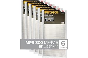 Filtrete 16x25x1, AC Furnace Air Filter, MPR 300, Clean Living Basic Dust, 6-Pack (Exact Dimensions 15.69 x 24.69 x 0.81)