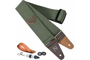 Nefelibata Guitar Strap with Pick Pocket, Full Grain Leather Ends Guitar Straps for Bass, Electric & Acoustic Guitar