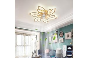 ‎YOLEDY YOLEDY Deckenventilator mit Beleuchtung, Smart WiFi Modern Deckenlampe mit Ventilator mit Alexa Google Assistant App Kontrolle, Dimmbar, 6 Geschwindigkeiten, DC Motor, für Schlafzimmer, Küche, Gold