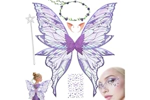 YeahBoom Ali da Fata a Forma di Farfalla,Ali da Fata per Adulti e Bambini,Ali di Farfalla con Orecchie da Elfo,Cerchietto da Fata e Bacchette di Fata a Stella,Costume da ala Per Feste a Tema Carnevale
