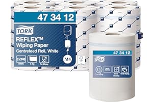 Tork Reflex 473412 Papier d'essuyage à dévidage central Premium, compatible avec le système M4 / un pli - 113,9m x 19,4cm - lot de 6 bobines - Blanc