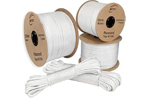 MITSY paracord 4 mm 50 meter vit 100 % nylonlina för hundkoppel, camping, utomhus och överlevnadsutrustning med 10 m, 25 m, 5