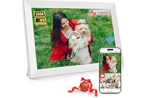 JAZAAD FRAMEO Digital Photo Frame WiFi -10.1 Inch 1280x800 HD IPS Touch Screen- Smart Electronic Digital Picture Frame, Built in 32GB Memory Auto-Rotate, Wall Mountable, Micro SD, Share Photos/Videos (White)