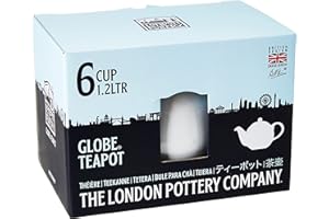 London Pottery LP30110 Globe Teapot with Strainer, Ceramic, White, 6 Cup Capacity (1.2 Litre)