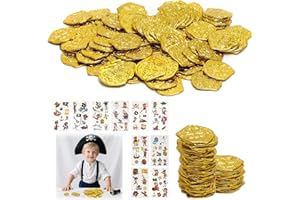 TMZELOA 100 Piezas Monedas de Oro de Plástico Monedas Piratas de Metal Monedas de Oro Pirata Juguetes Monedas Juguete para Niños Tesoro Pirata Dinero Falso para Búsqueda del Tesoro Fiestas Tertulias