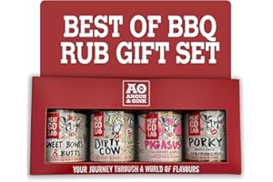 Angus & Oink Gift Set | Best of BBQ Gift Box | BBQ Rubs | 1 x Sweet Bones & Butts 220G | 1 x Dirty Cow Seasoning 220G | 1 x Pigasus 220G | 1 x Porky White Chick 220G | BBQ Lover Gift Set