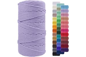 LEREATI Corde Macramé 5mm x 100m, Fil Macramé Corde Coton Naturelle, Grosse Ficelle Cordelette 5mm Cordon Macramé pour Macrame Mural, Porte Plante, Bricolage, Décoration Boho (Violet)