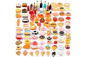 SKYLETY 100 Pieces Miniature Food Drinks Toys Mixed Resin Foods for Doll Kitchen Pretend Play Mini Food Set for Adults Teenagers Doll House